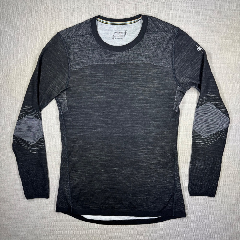 Smartwool Mens Intraknit 200 Base Layer Black Gray Long Sleeve Size Medium